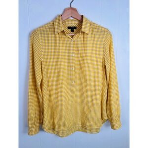 J.Crew Women's Size 0 Sunflower Yellow Gingham Popover Long Sleeve Shirt Blouse‎